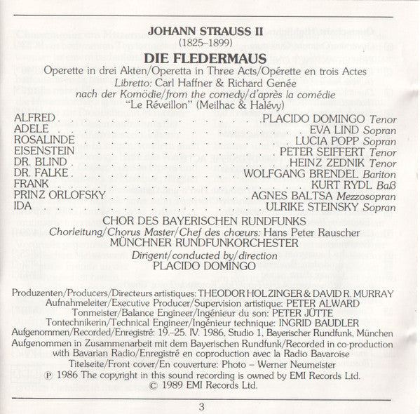 Placido Domingo Conducts Johann Strauss Jr. : Die Fledermaus - Highlights (CD, Album)