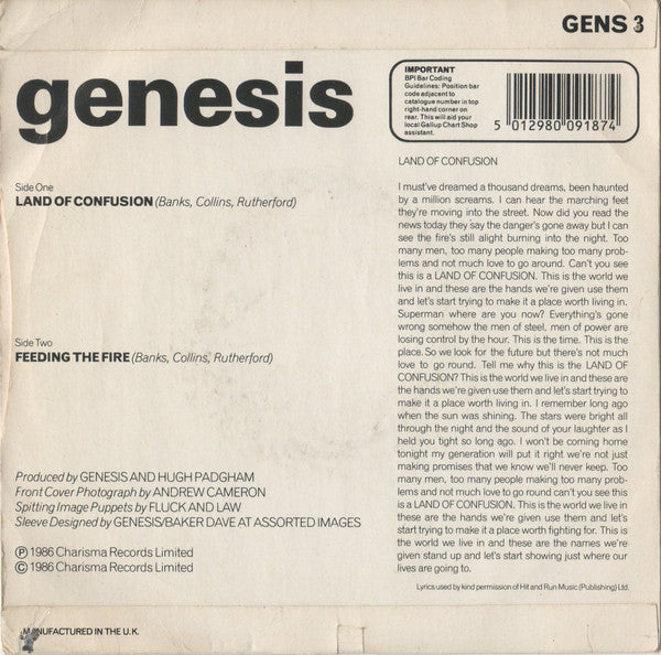 Genesis : Land Of Confusion (7", Single, Pap)