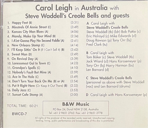 Carol Leigh With Steve Waddell's Creole Bells : Carol Leigh In Australia  (CD, Album)