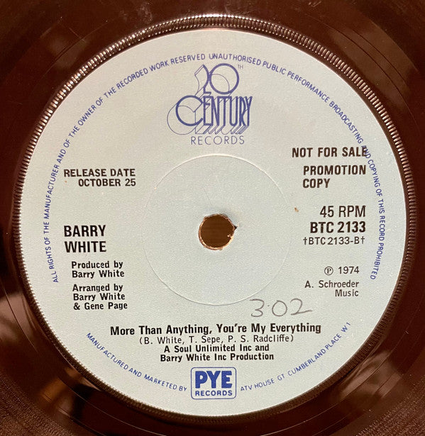Barry White : You're The First, The Last, My Everything (7", Single, Promo)