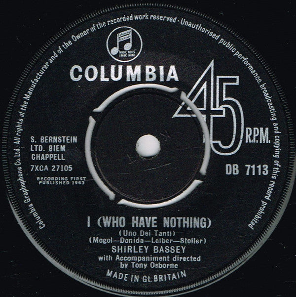 Shirley Bassey : I (Who Have Nothing) (7", Single)