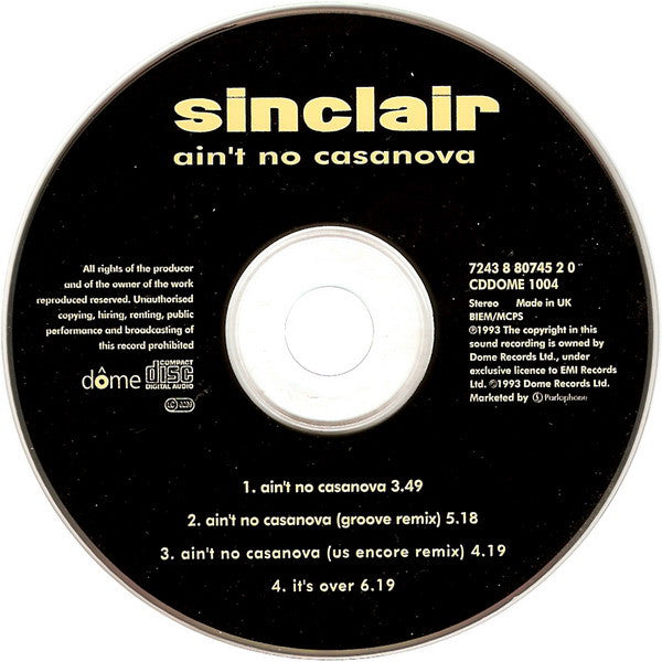 Sinclair : Ain't No Casanova (CD, Single)