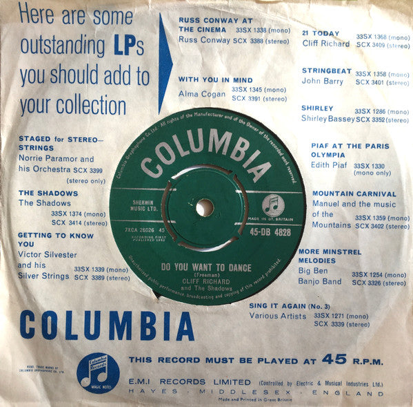 Cliff Richard : I'm Lookin' Out The Window / Do You Want To Dance (7", Single)