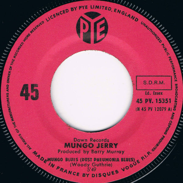 Mungo Jerry : Mungo Blues (Dust Pneumonia Blues) (7", Single, Mono)