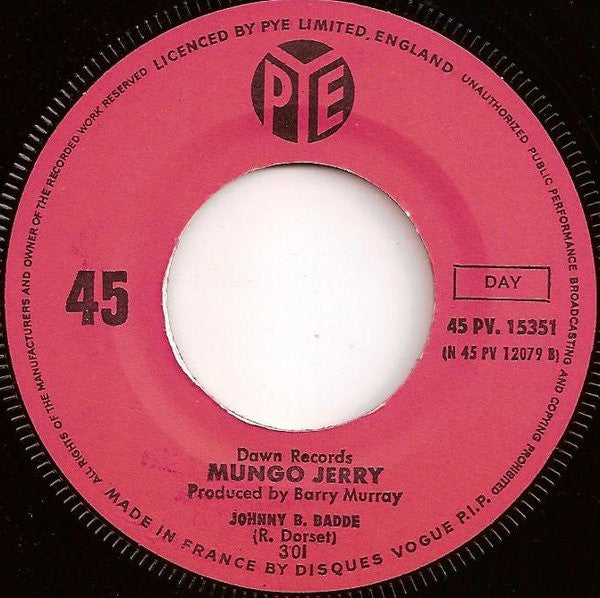 Mungo Jerry : Mungo Blues (Dust Pneumonia Blues) (7", Single, Mono)