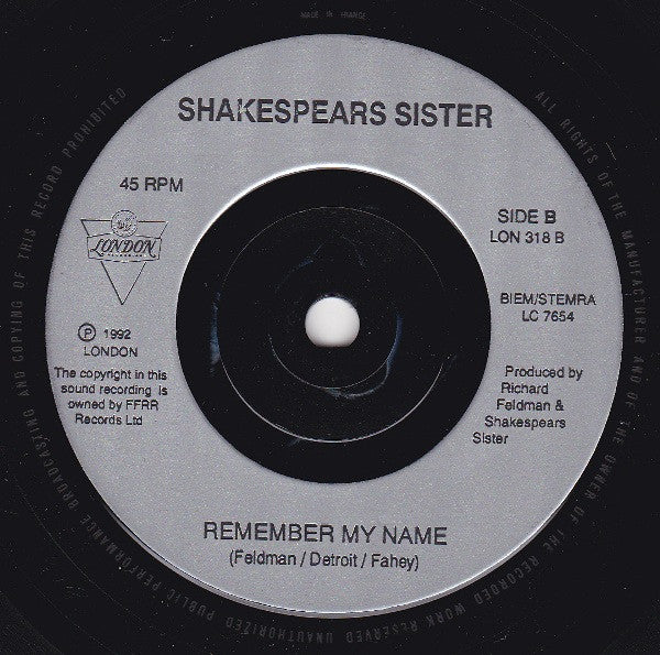 Shakespear's Sister : I Don't Care (7", Single)