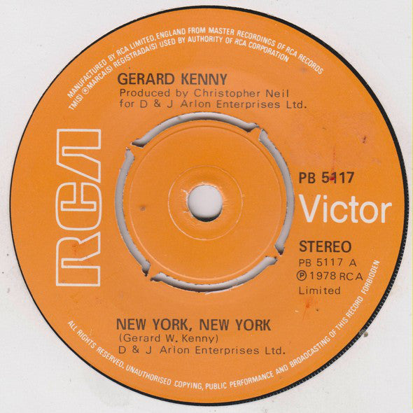 Gerard Kenny : New York, New York (7", Single)