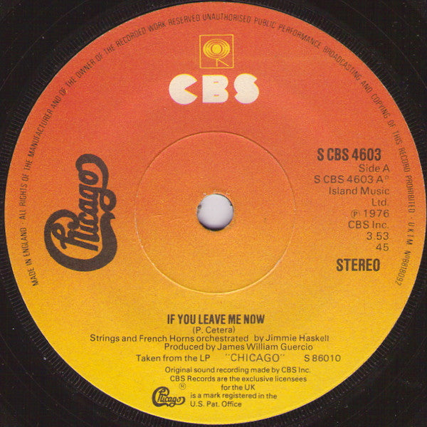 Chicago (2) : If You Leave Me Now (7", Single, Sol)