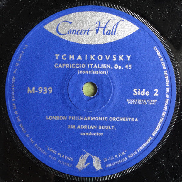 Pyotr Ilyich Tchaikovsky - London Philharmonic Orchestra Direction: Sir Adrian Boult : Capriccio Italien (7", Mono, Blu)