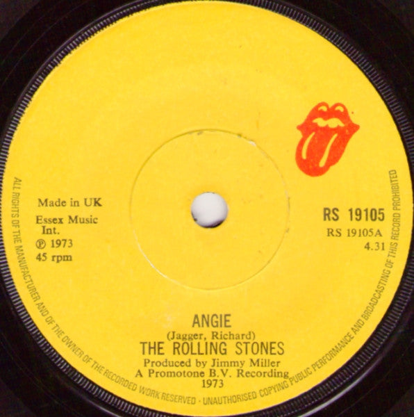 The Rolling Stones : Angie (7", Single, Sol)