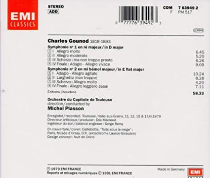 Charles Gounod - Orchestre National Du Capitole De Toulouse, Michel Plasson : Symphonies Nos 1 & 2 (CD, Album, RE)