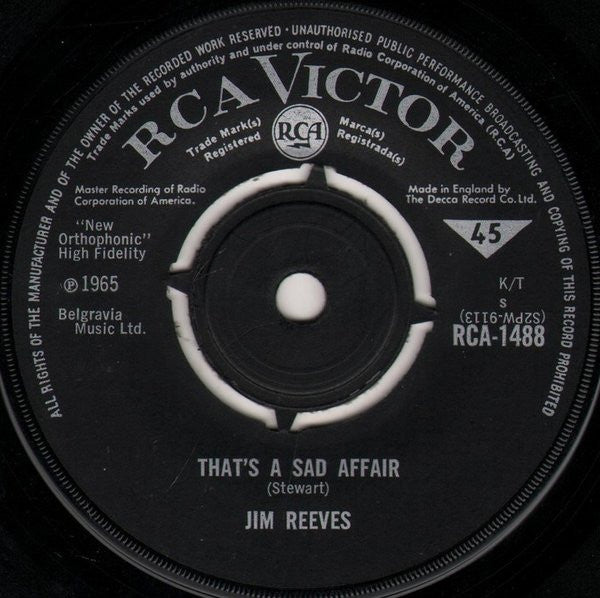 Jim Reeves : Is It Really Over (7")