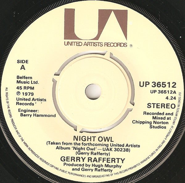 Gerry Rafferty : Night Owl (7", Single, Pus)