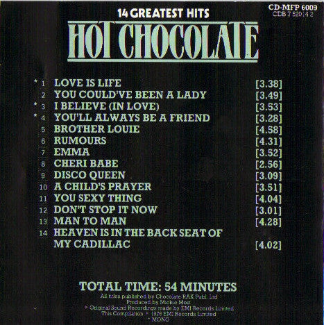 Hot Chocolate : 14 Greatest Hits (CD, Comp, Mono, RE)