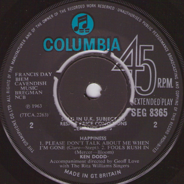 Ken Dodd : Happiness (7", EP, Mono)