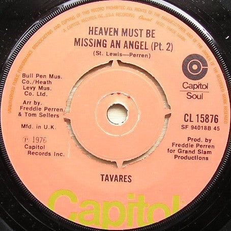 Tavares : Heaven Must Be Missing An Angel (7", Single, Kno)