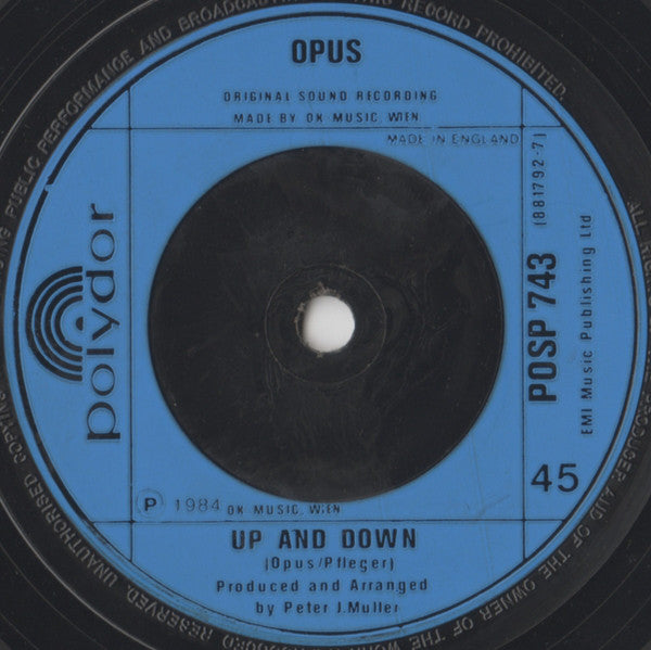 Opus : Live Is Life / Up And Down (7", Single, Blu)