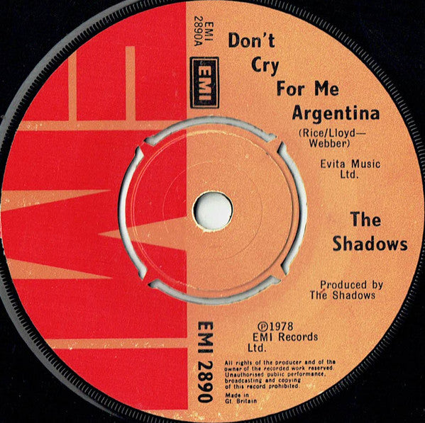 The Shadows : Don't Cry For Me Argentina (7", Single, Pic)