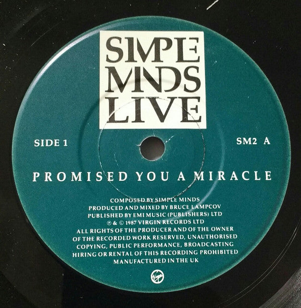 Simple Minds : Promised You A Miracle / Book Of Brilliant Things (Simple Minds Live) (7", Single)