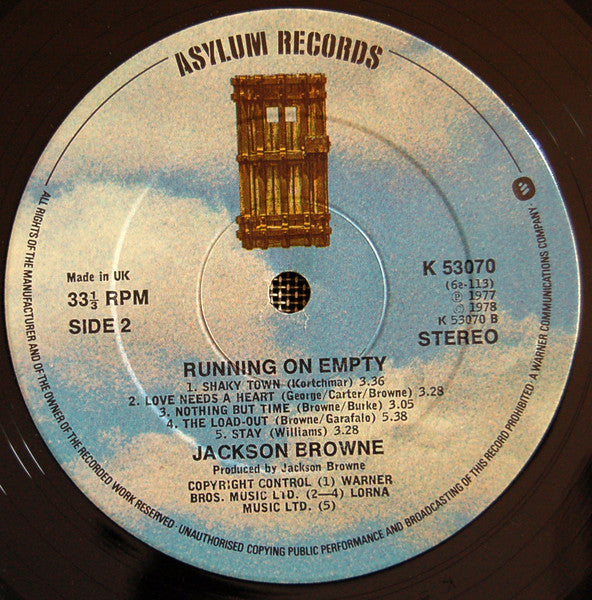 Jackson Browne : Running On Empty (LP, Album, Ast)