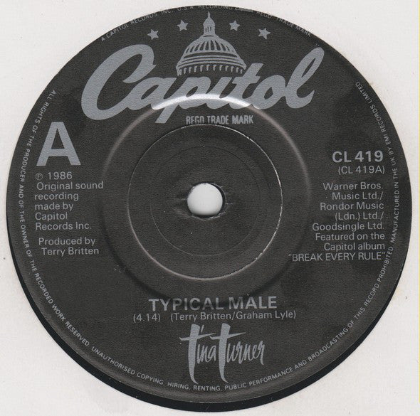 Tina Turner : Typical Male (7", Single)