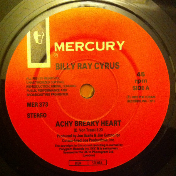 Billy Ray Cyrus : Achy Breaky Heart (7", Single)