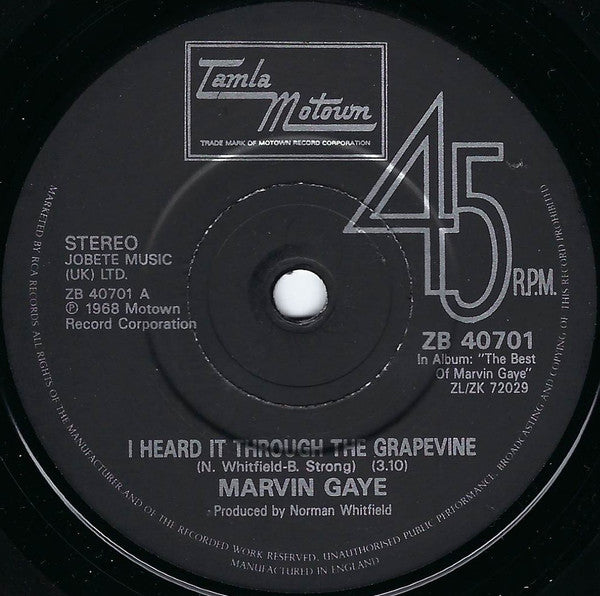 Marvin Gaye : I Heard It Through The Grapevine (7", Single, Pic)