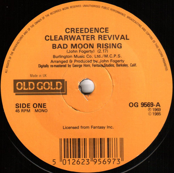 Creedence Clearwater Revival : Bad Moon Rising / Long As I Can See The Light (7", Single, Mono, RE, RM, Pic)