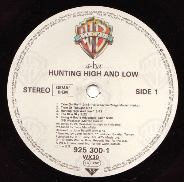 a-ha : Hunting High And Low (LP, Album)