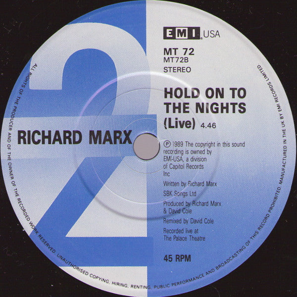 Richard Marx : Right Here Waiting (7", Single, Pap)