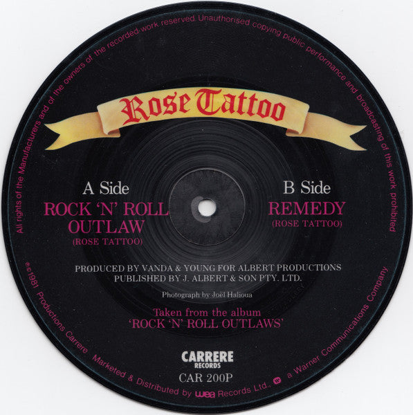 Rose Tattoo : Rock 'N' Roll Outlaw (7", Single, Pic)