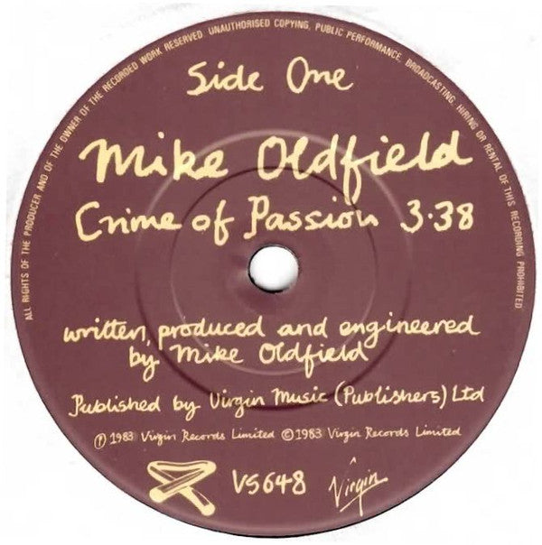 Mike Oldfield : Crime Of Passion (7", Single)