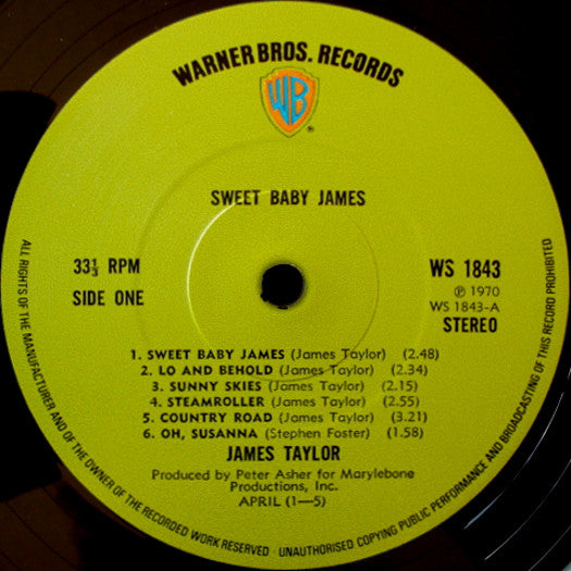 James Taylor (2) : Sweet Baby James (LP, Album, Gre)