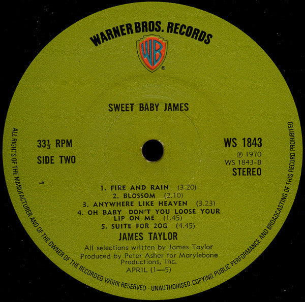 James Taylor (2) : Sweet Baby James (LP, Album, Gre)