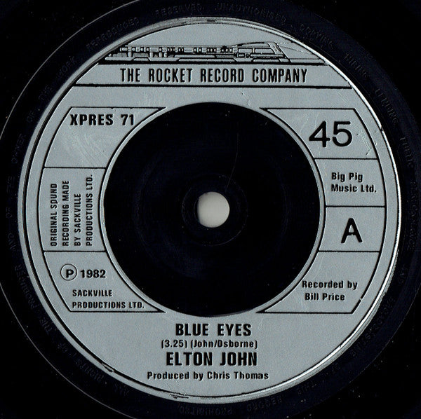 Elton John : Blue Eyes (7", Single, Sil)