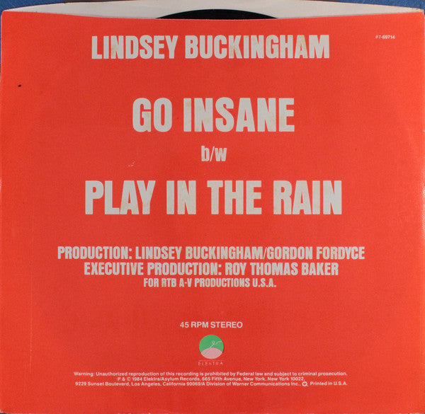 Lindsey Buckingham : Go Insane (7", Single, Spe)