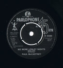 Paul McCartney : No More Lonely Nights (Ballad) / No More Lonely Nights (Playout Version) (7", Single, M/Print, Pap)