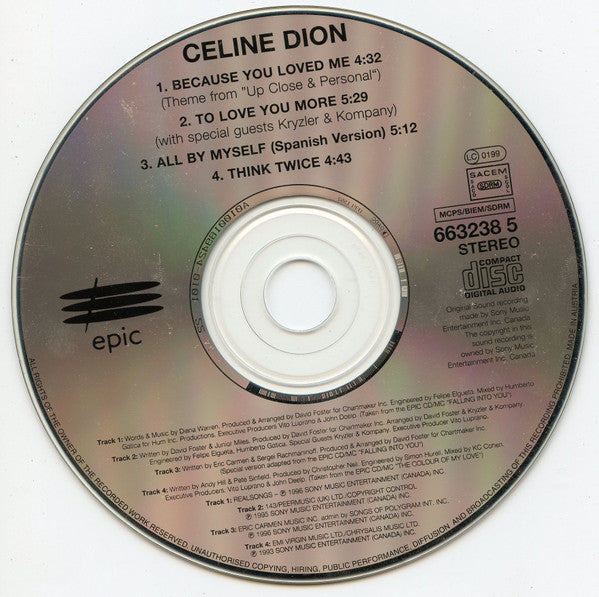 Céline Dion : Because You Loved Me (Theme From Up Close & Personal) (CD, Single)