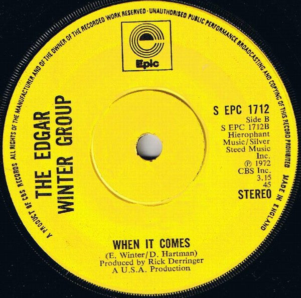 The Edgar Winter Group : Free Ride (7", Single, Sol)