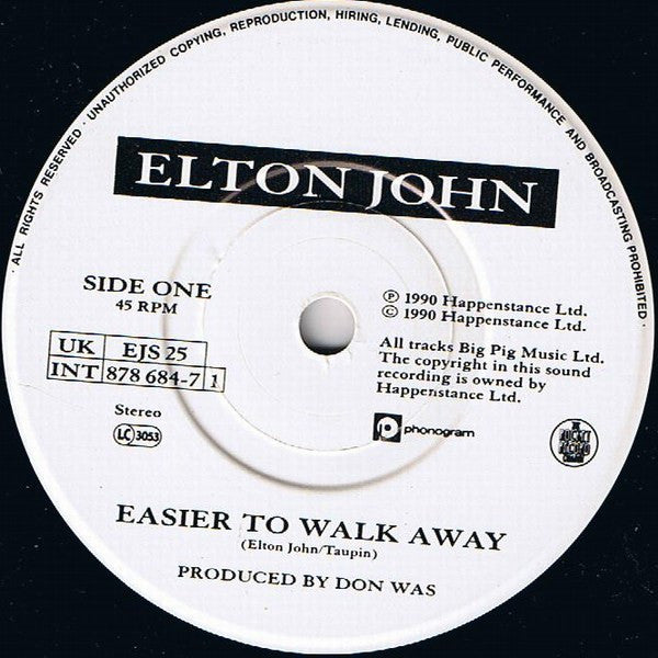 Elton John : Easier To Walk Away (7", Single)