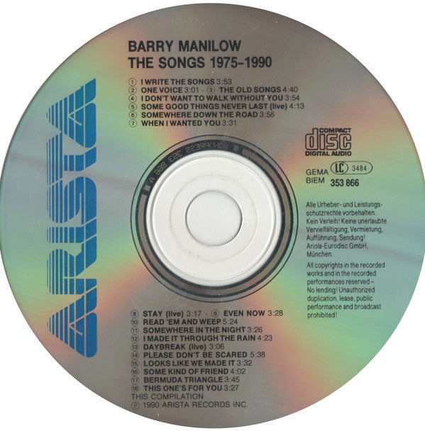 Barry Manilow : The Songs: 1975 - 1990 (2xCD, Comp)