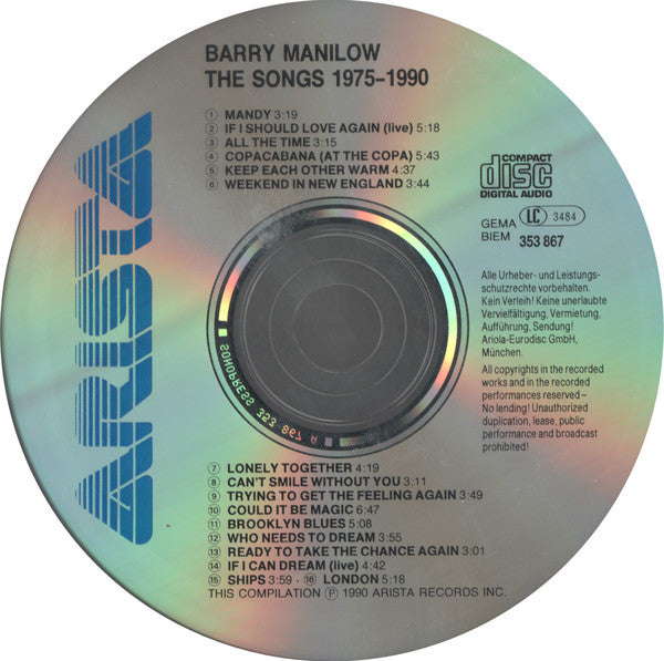 Barry Manilow : The Songs 1975 - 1990 (2xCD, Comp)