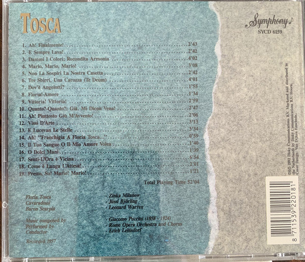 Giacomo Puccini, Orchestra Del Teatro Dell'Opera Di Roma & Coro Del Teatro Dell'Opera Di Roma, Zinka Milanov, Jussi Björling, Leonard Warren : Tosca, Highlights (CD, Comp, RE)