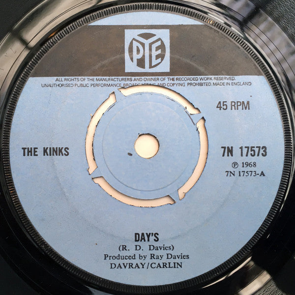 The Kinks : Day's (7", Single, Mono, Pus)