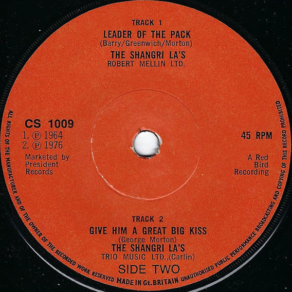 The Shangri-Las : Leader Of The Pack / Give Him A Great Big Kiss (7")