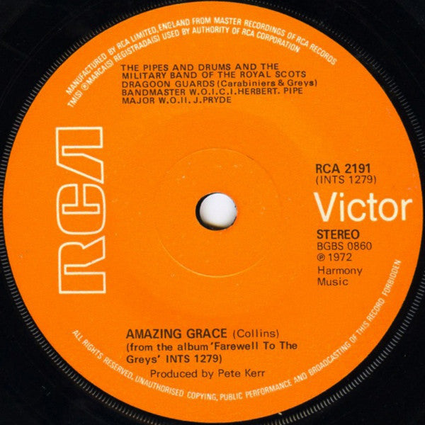 The Pipes And Drums Of The Royal Scots Dragoon Guards (Carabiniers And Greys) And The Military Band Of The Royal Scots Dragoon Guards (Carabiniers And Greys) : Amazing Grace / Cornet Carillon (7", Single, Sol)