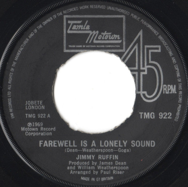 Jimmy Ruffin : Farewell Is A Lonely Sound (7", Single, Kno)