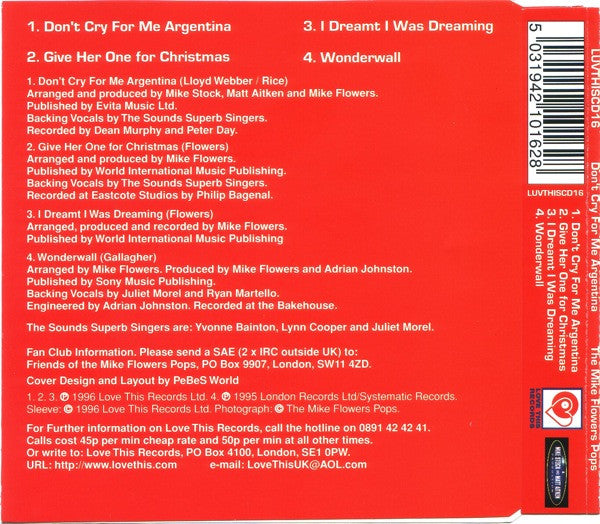 The Mike Flowers Pops : Don't Cry For Me Argentina (CD, Single, CD1)