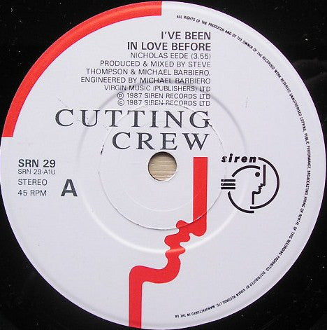 Cutting Crew : I've Been In Love Before (7", Single, RE,  )