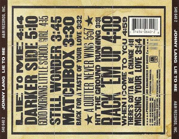 Jonny Lang : Lie To Me (CD, Album, PMD)